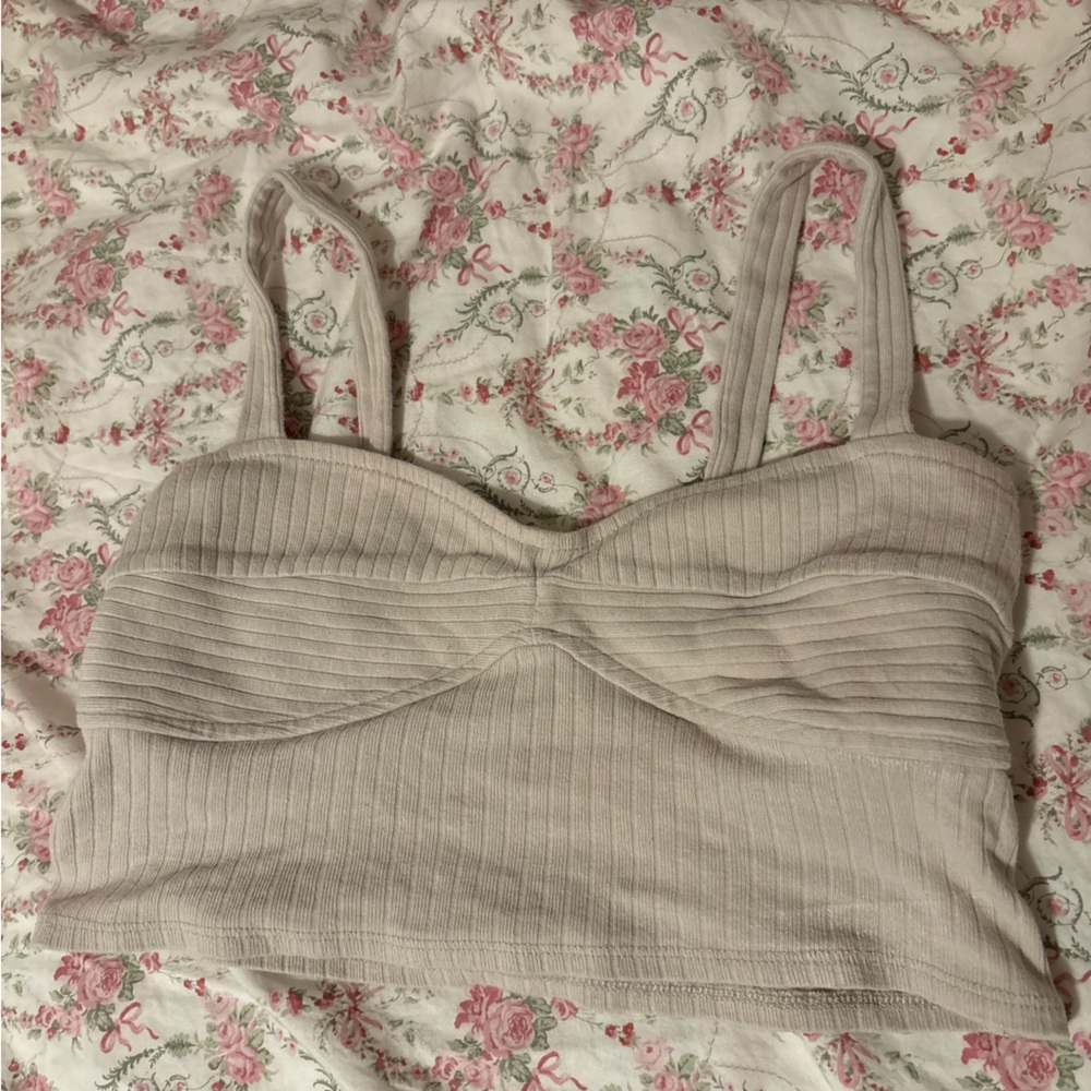 Ardene Cream Ribbed Crop Top